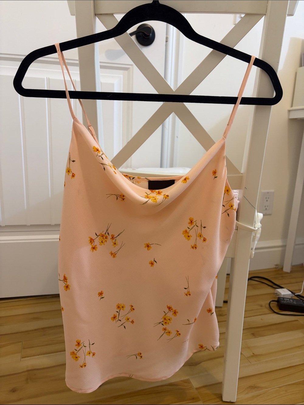 Lumiere Peach Floral Cowl Camisole with Yellow Bouquet Print